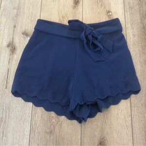 Sweet Wanderer High Waist Navy Blue Shorts with Tie Waist Scallop Trim Small
